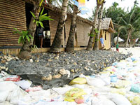 Resorts on Boracay Island put up breakwaters made of sandbags to stop the erosion of the beach which is blamed on illegal structures.