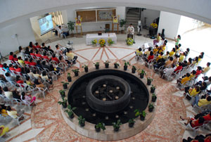Iloilo provincial government officials and employees (top photo) attend holy mass for the late Pres. Cory Aquino held at the lobby of the Iloilo Provincial Capitol