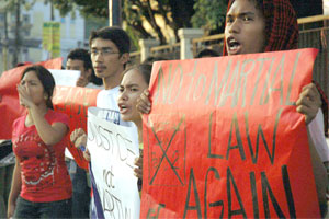 Members of the militant League of Filipino Students in Iloilo City hold a picket