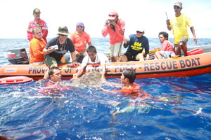 A Hawksbill sea turtle was released back to the waters near Nogas Island.